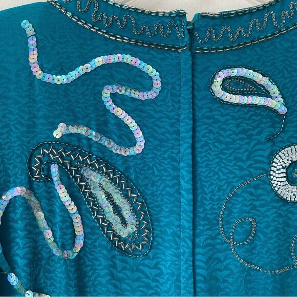 Vintage Francesca of Damon Starington Neiman Marcus Silk Sequin Beaded Dress - Picture 9 of 10